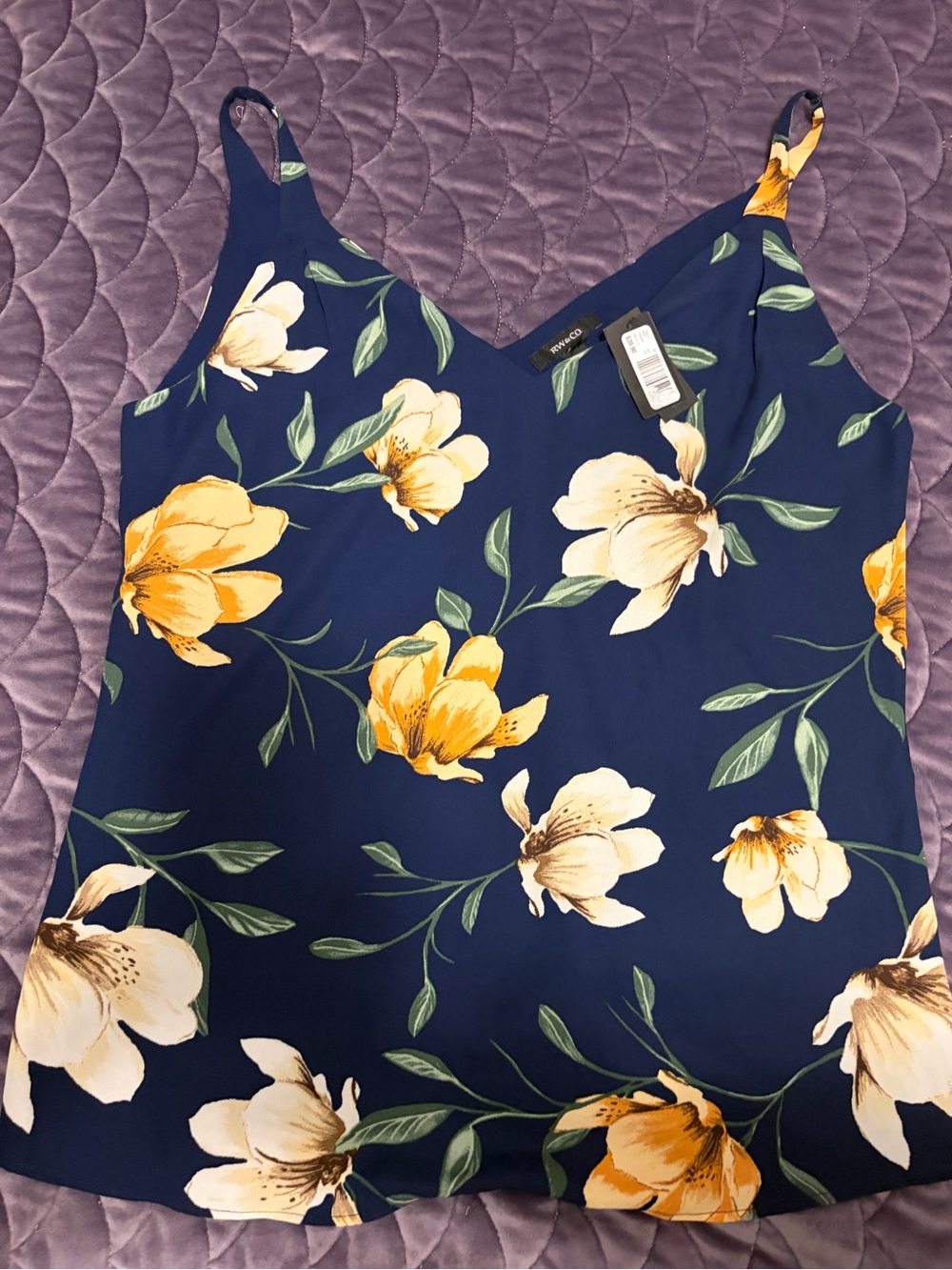 RW&CO. Navy Floral V-Neck Camisole with Yellow Blooms